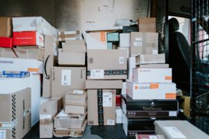 Stacked packages in the back of a truck